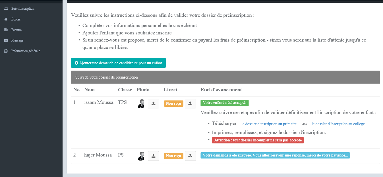 Validation inscription